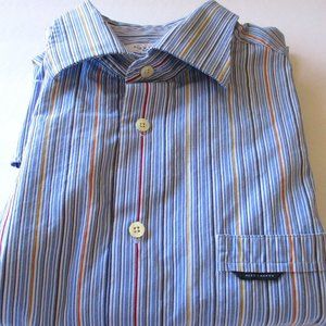 Alex Cannon Men's Long Sleeve Blue Striped Dress Shirt Size Large
